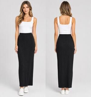 Reformation Ribbed Knit Maxi Skirt Black - Size: XS